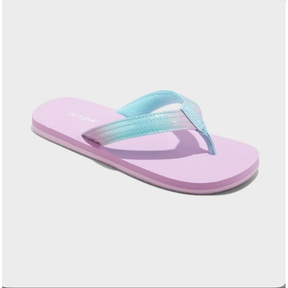 Cat & Jack Girls Purple Glitter Ombre Flip Flop Sandals Size L 4/5 Kids